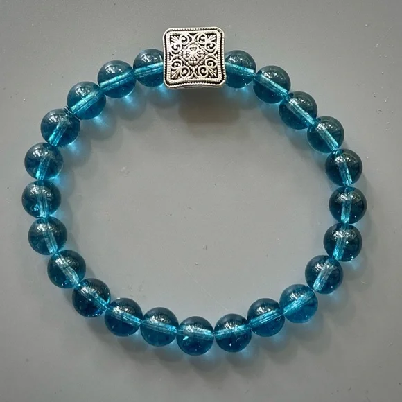 Dark Blue Crystal Handcrafted Beaded Bracelet with Silver Accent - Picture 6 of 7